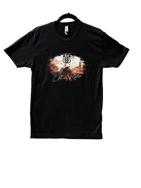 Famous Route 66 "Let's Ride" Graphic T-Shirt - Black Men's Small
